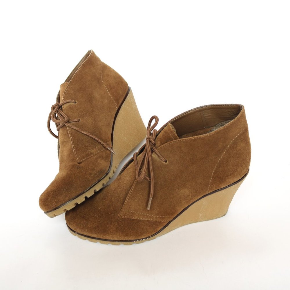 Brown Suede Wedge Ankle Boots Size 7.5 EUC